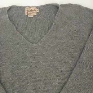 Woolrich Womens V-Neck Cotton Shaker Knit Sweater Grey Made in USA Size M